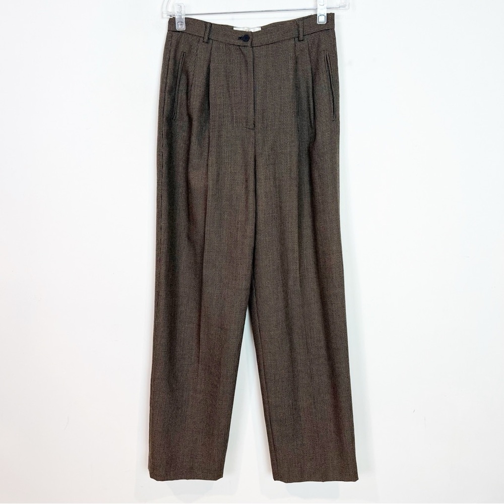 FIRST ISSUE BROWN BLACK WOOL HERRINGBONE STRAIGHT DRESS PANTS WOMENS SZ 10